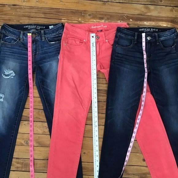 American Eagle jeans 3 bundle tangerine blue jeggings skinny stretchy size 2 - Picture 9 of 11